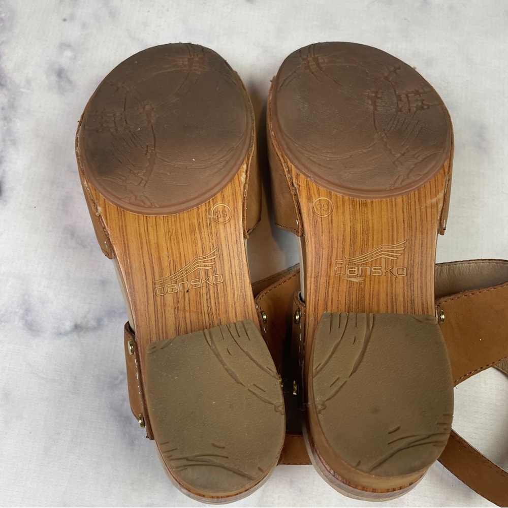 DANSKO Minka Milled Nubuck Suede Block Heel Sandals Camel Brown Comfort Sz 39 - Picture 7 of 9